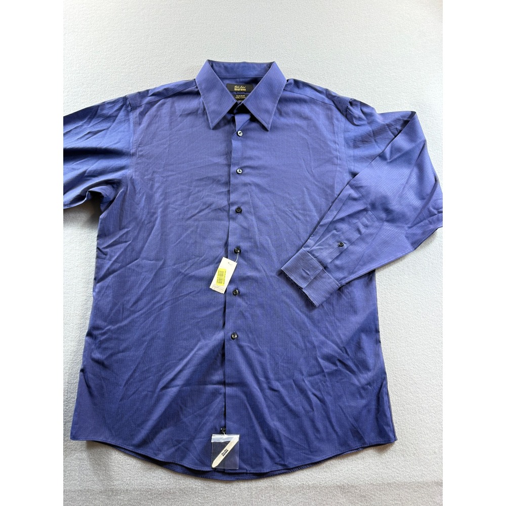 Murano Button Down Shirt Men 16.5 34 Blue Long Sleeve Non-Iron Cotton Slim Fit